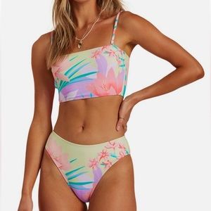 NEW NWT Billabong Lost In Daydreams Bikini Tube Top & Maui Rider Bottoms Set